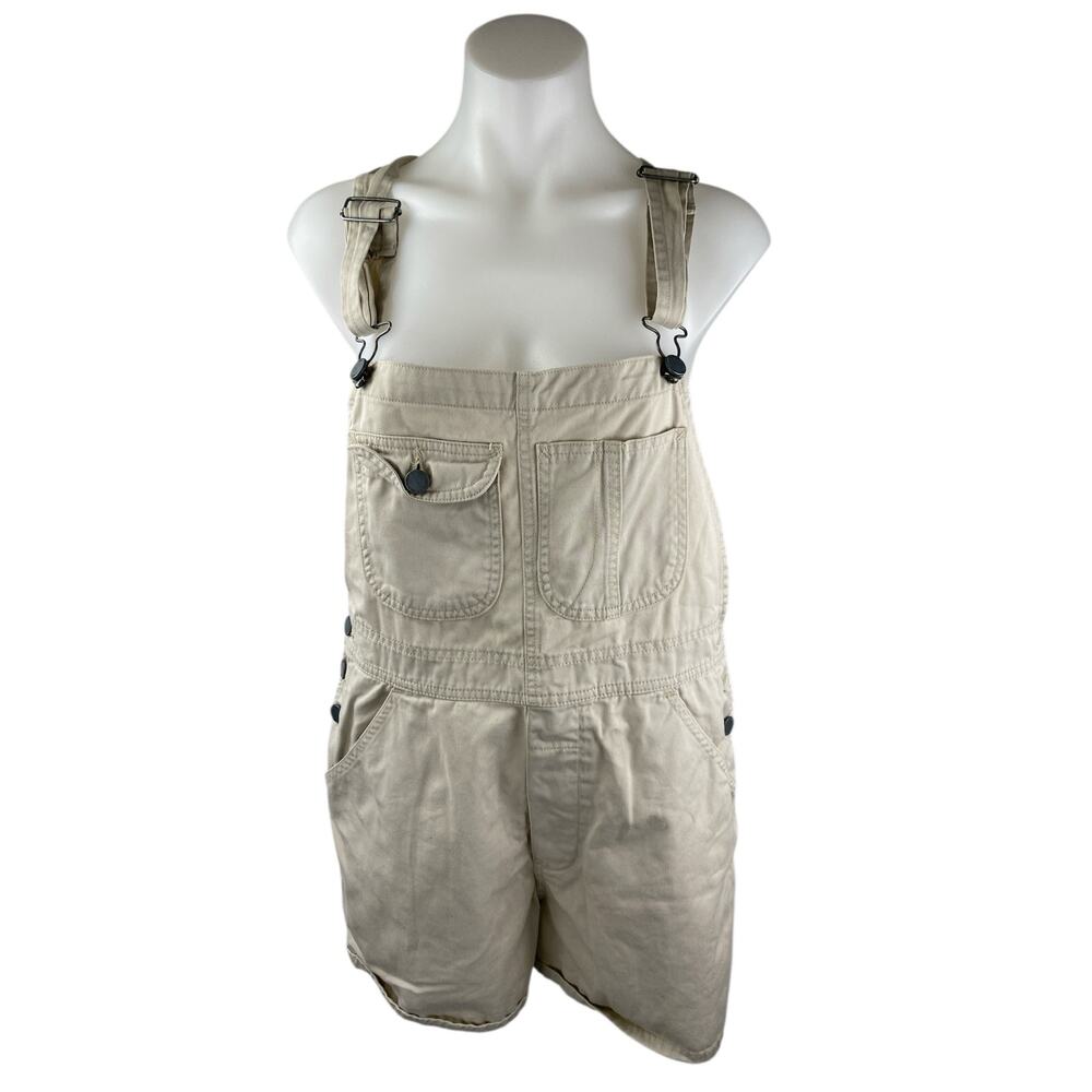 NY Khakis Beige Sleeveless Square Neck Overall Playsuit Jumper Shorts Romper M